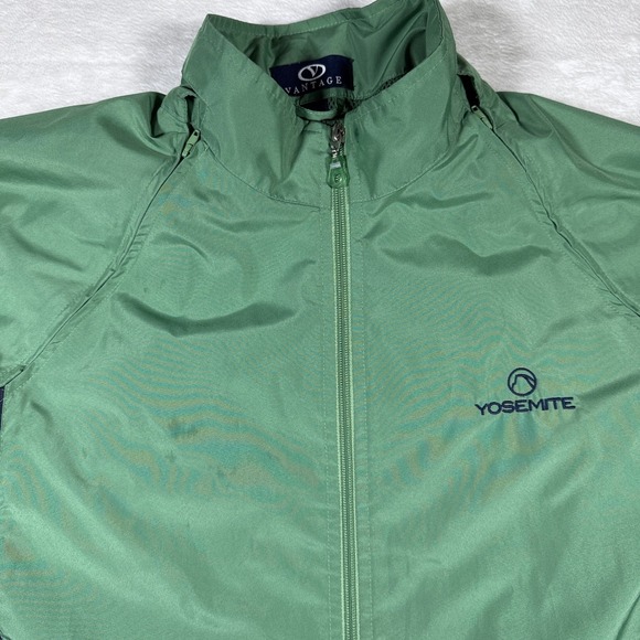 Vantage Yosemite Green Navy Colorblock Zip Up Hooded Windbreaker Jacket LG - Picture 3 of 10
